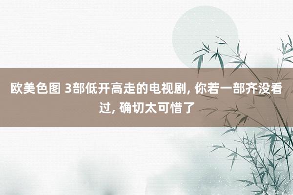 欧美色图 3部低开高走的电视剧， 你若一部齐没看过， 确切太可惜了
